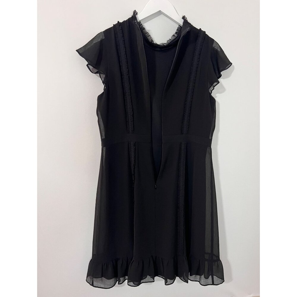 NEW Adrianna Papell Black High Neck Ruffled Flouncy Fit Flare Dress Textured - Picture 8 of 10
